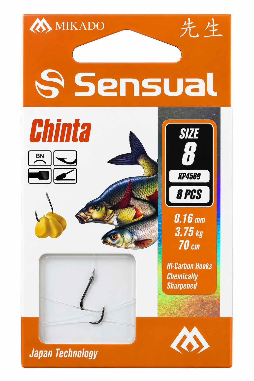 Āķi ar pavadiņām – SENSUAL – CHINTA Nr. 8 BN / aukla: 0,16 mm / 70 cm – 8 gab.